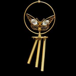 Butterfly Wind Chime Ornament Swarovski Crystal 24k Gold Plated? READ